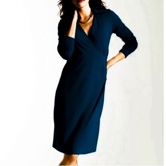 J. Jill Dresses & Skirts - J. Jill Wearever Black Dress Long Sleeve Faux Wrap Size Medium Knee Length